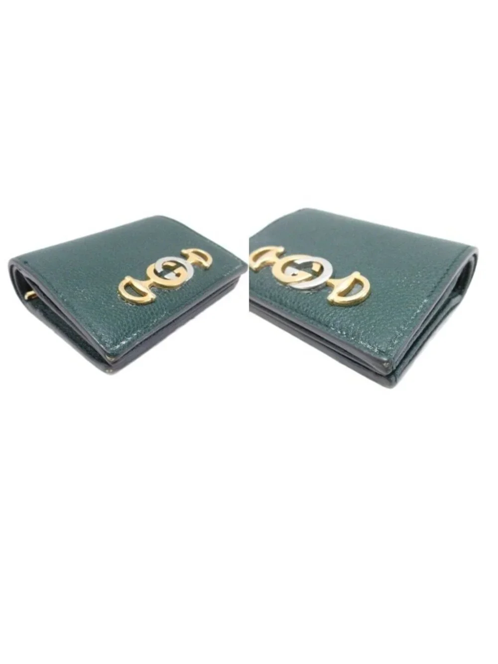Gucci Zumi Interlocking GG Logo Bifold Wallet Folding Gold Green